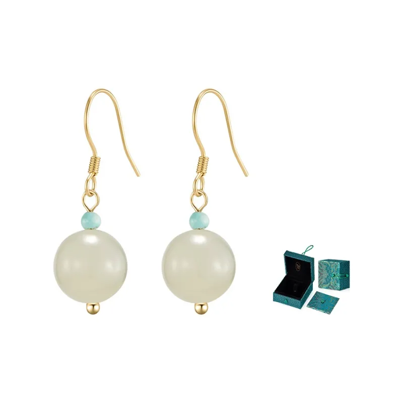 MAMADESHOUHU Hetian Jade Earrings Pale Greenish White Jade Women's-2