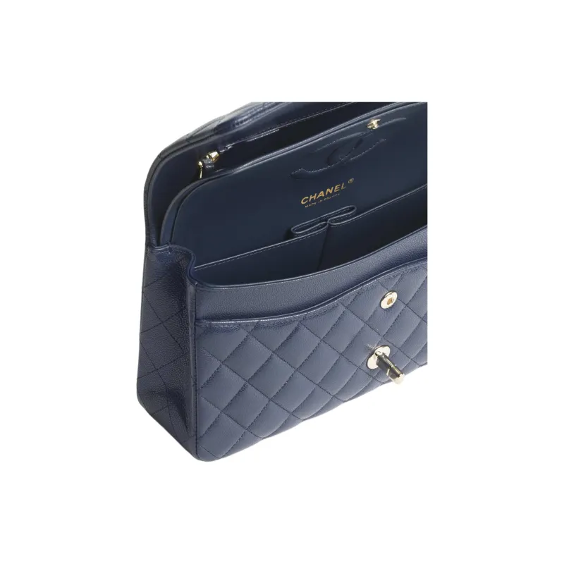 CHANEL Classic Flap CF Grain Bright Calfskin Handbag, Shoulder Bag, Crossbody Bag Women's Dark Blue-3