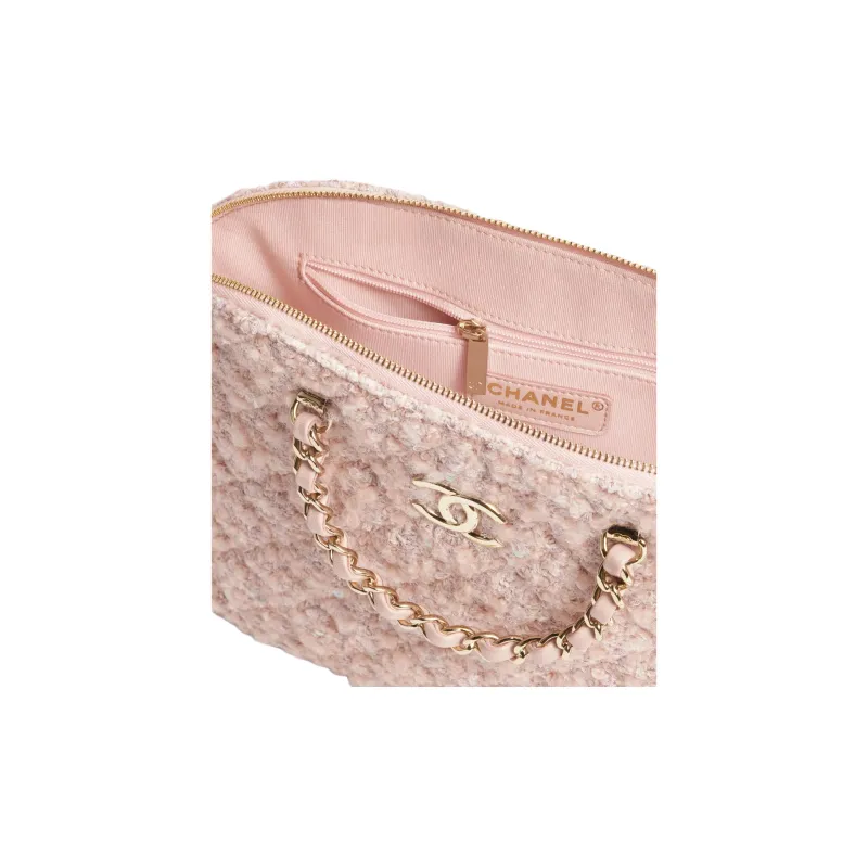 CHANEL Cotton Woolen Dome Bag, Shoulder Bag, Crossbody Bag, Handbag Trumpets Women's Light Pink & Beige & Ivory-3