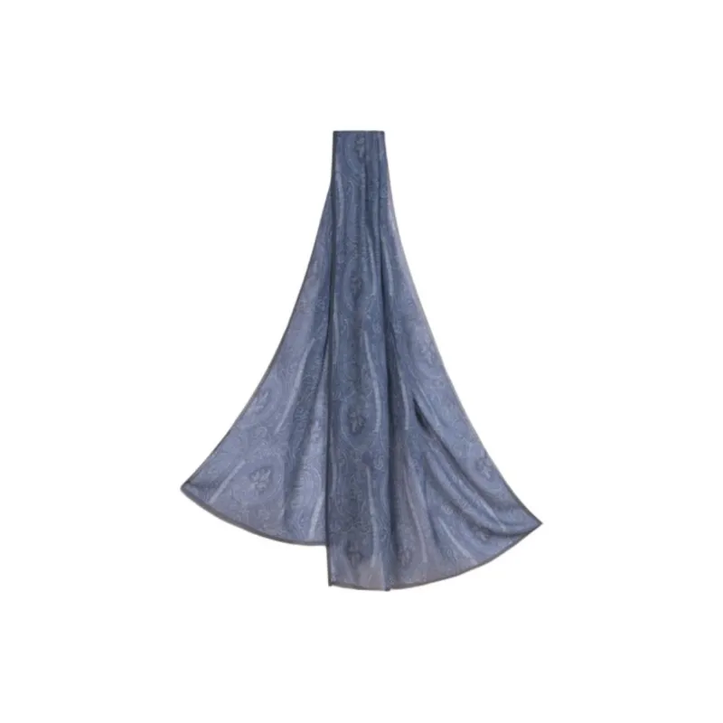 ETRO Cashmere Knit Scarves Unisex Marine Blue-0