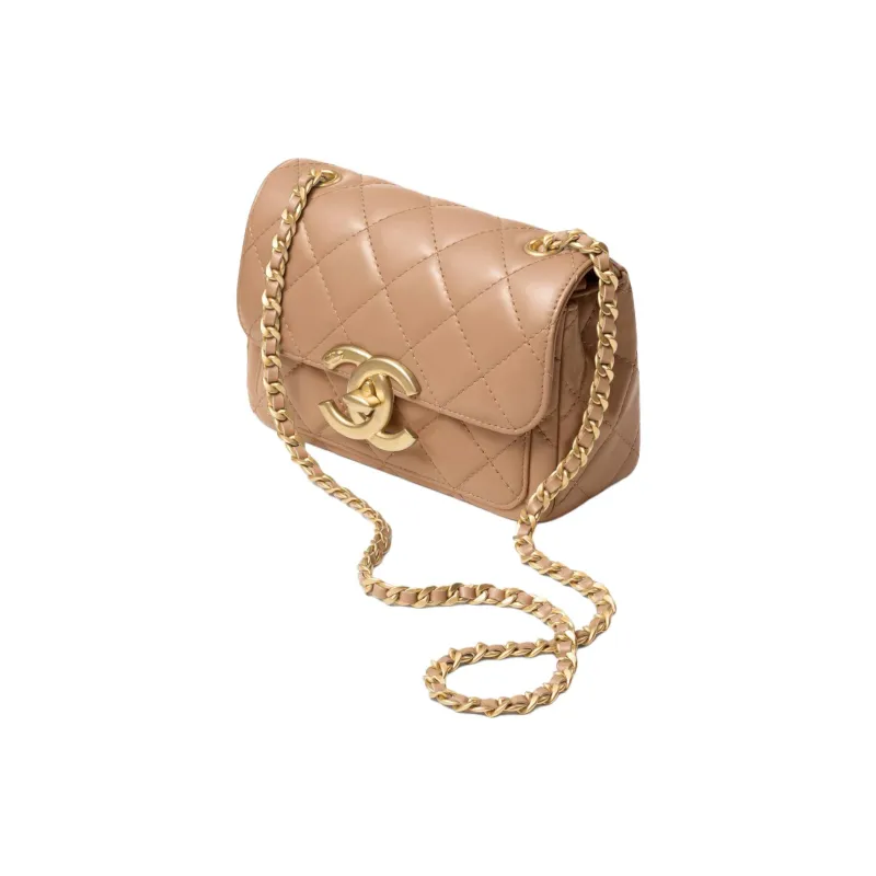 CHANEL Bright Lambskin Crossbody Bag, Shoulder Bag Mini Women's Dark Beige-1
