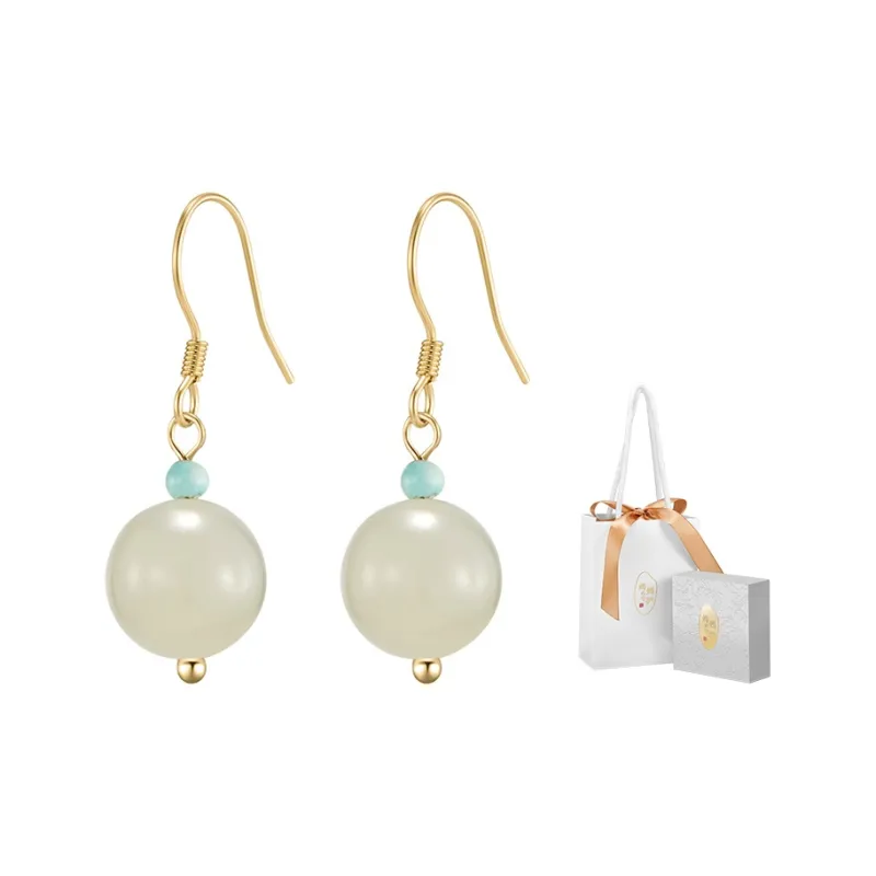 MAMADESHOUHU Hetian Jade Earrings Pale Greenish White Jade Women's-3