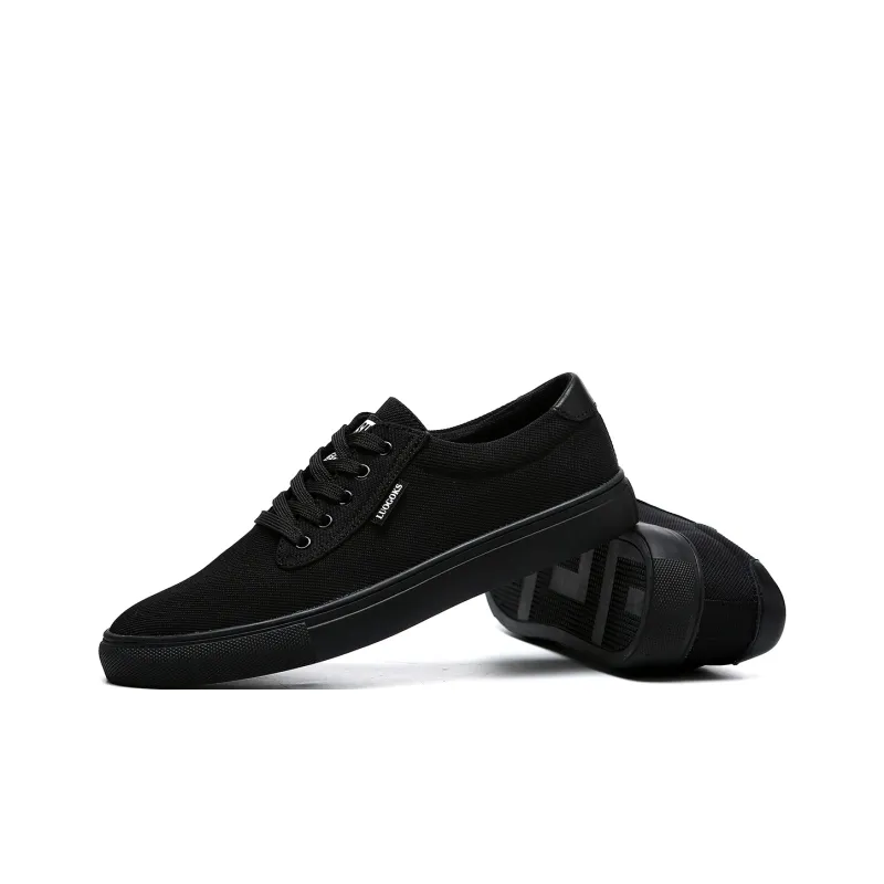 LUOGOKS Low Top Canvas Shoes Men's Black-4