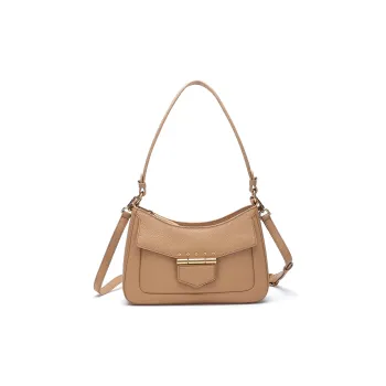 Satchi Cow Leather Handbag Shoulder Bag Crossbody Bag Small Size Women's Yellow Brown/White