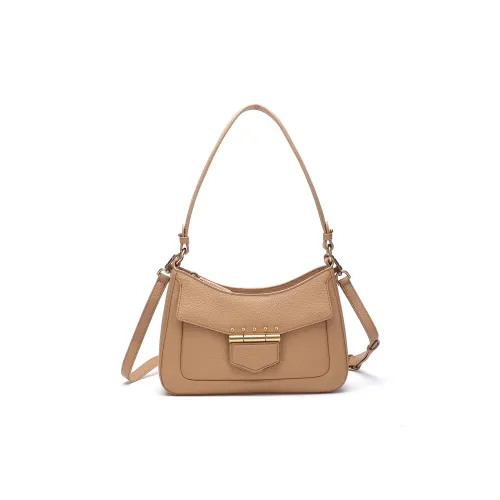 Satchi Cow Leather Handbag Shoulder Bag Crossbody Bag Small Size Women's Yellow Brown/White