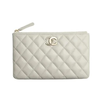CHANEL Embossed Calfskin Clutch Small Size Women's Light Gray
