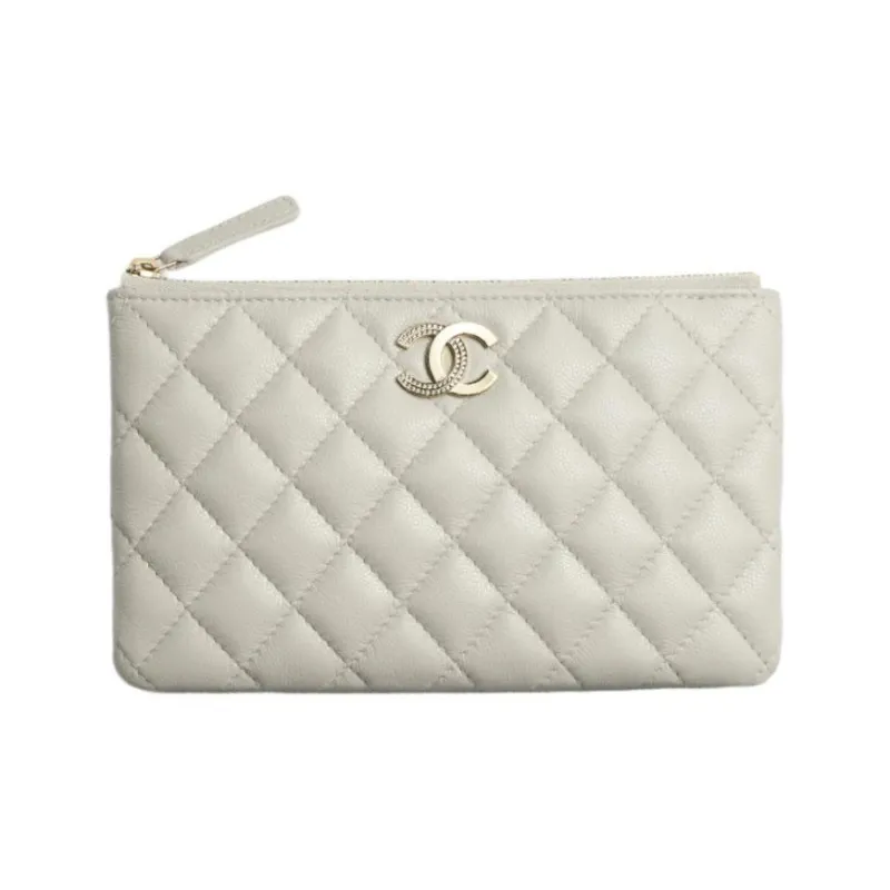 CHANEL Embossed Calfskin Clutch Trumpets Women's Light Gray-0