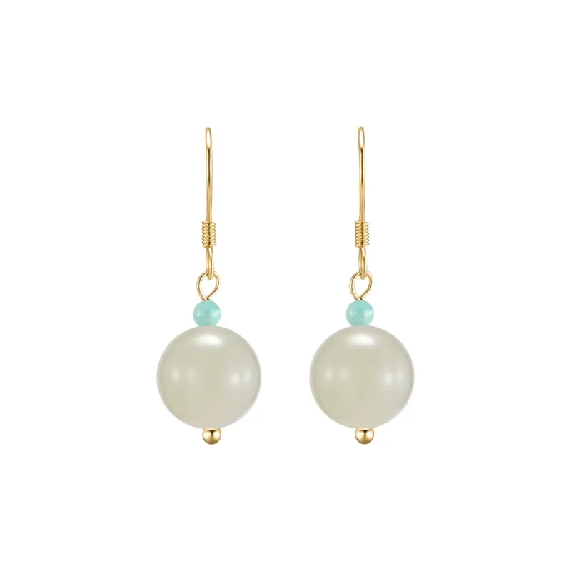 MAMADESHOUHU Hetian Jade Earrings Pale Greenish White Jade Women's-1