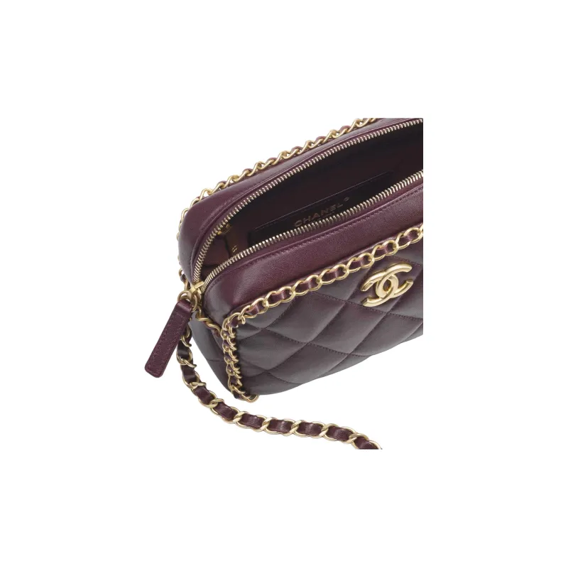 CHANEL Lambskin Crossbody Bag, Shoulder Bag Trumpets Women's Bordeaux Red-3