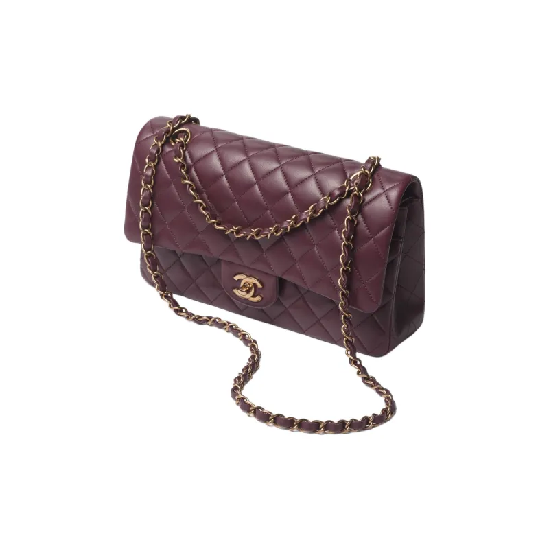 CHANEL Classic Flap CF Lambskin Handbag, Shoulder Bag, Crossbody Bag Women's Burgundy-1