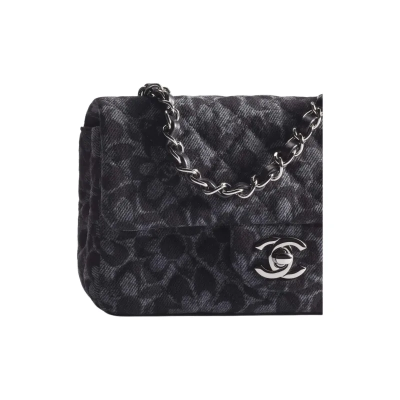 CHANEL Classic Flap CF Denim Shoulder Bag, Crossbody Bag Women's Black-2