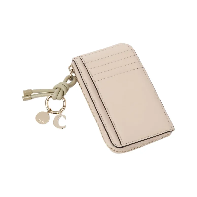 Chloe Alphabet Calfskin Coin Purse Small Size Women's Cement Pink-2