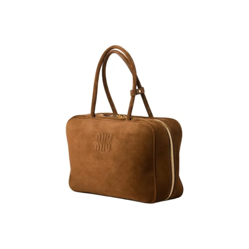 MIU MIU Beau Suede Leather Bowling Bag Shoulder Bag Handbag Women's Cocoa Brown-1