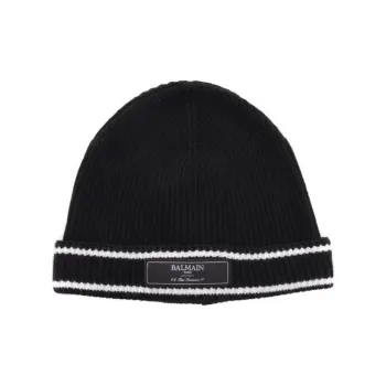 BALMAIN Logo Patch Knitted Beanie