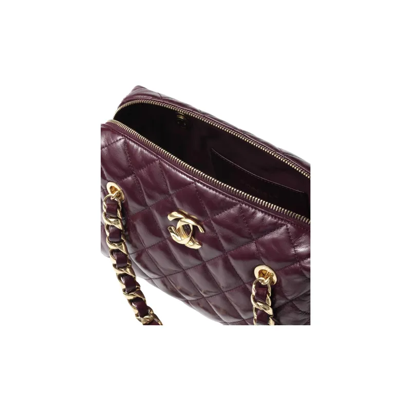 CHANEL Lambskin Bowling Bag, Crossbody Bag, Shoulder Bag Women's Bordeaux Red-3