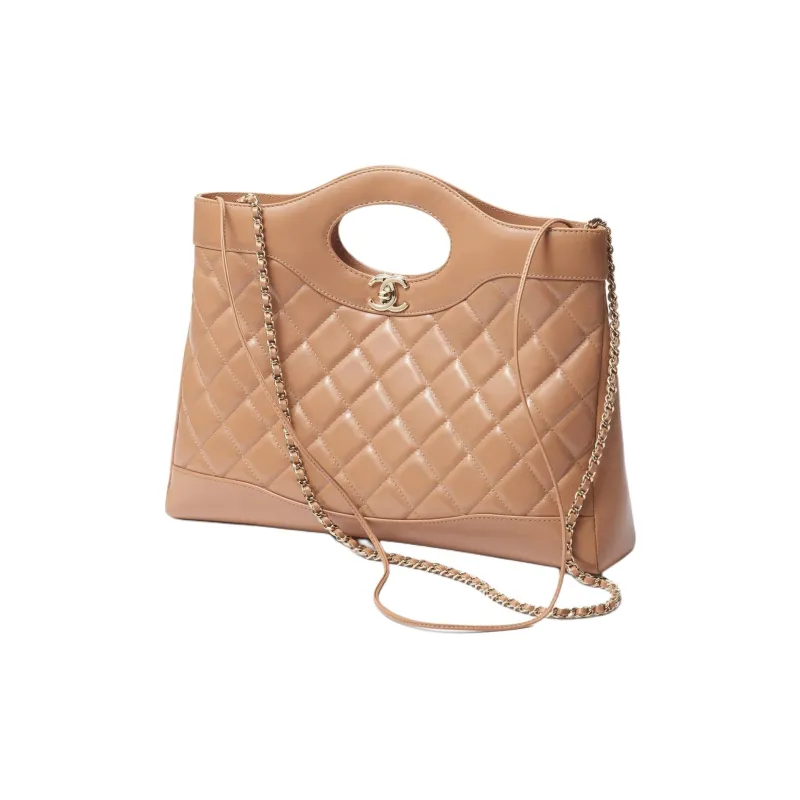 CHANEL Bright Lambskin Shoulder Bag, Crossbody Bag, Handbag Women's Dark Beige-1