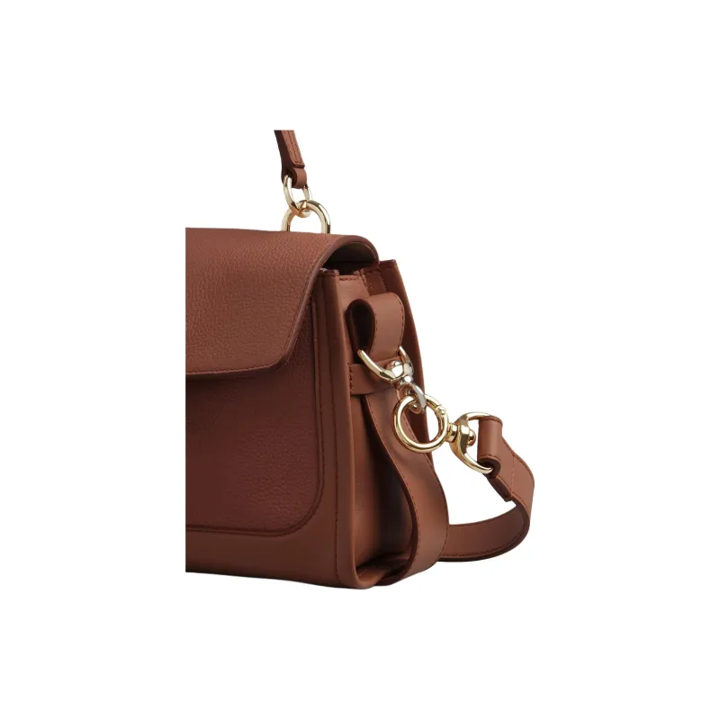 Chloe Tess Grained Calfskin Brightened Surface Calfskin Shoulder Bag Crossbody Bag Handbag Mini Women's Brown-2
