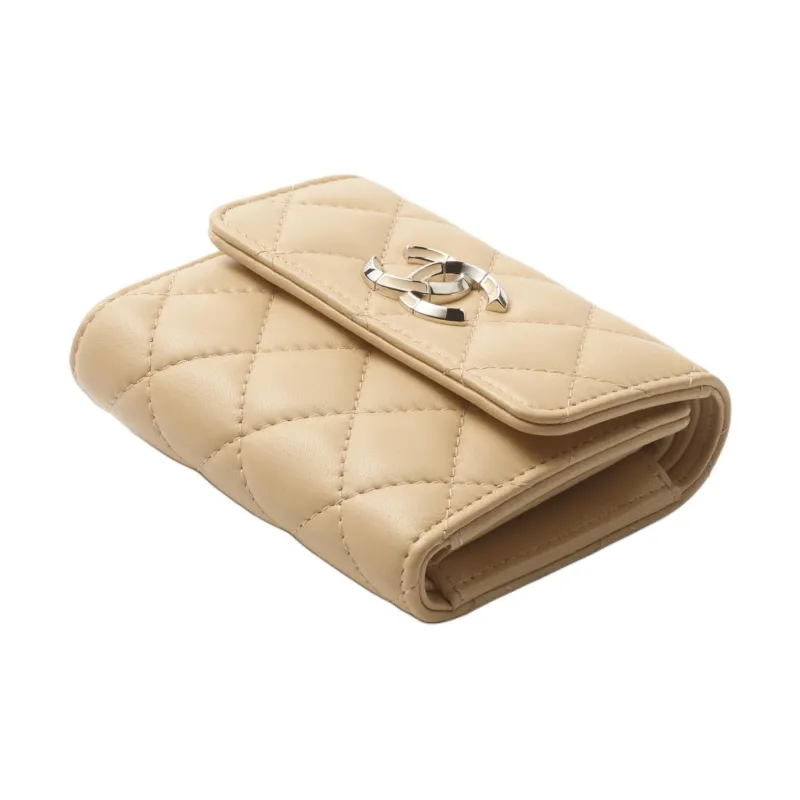 CHANEL Lambskin Wallet Trumpets Women's Beige-1