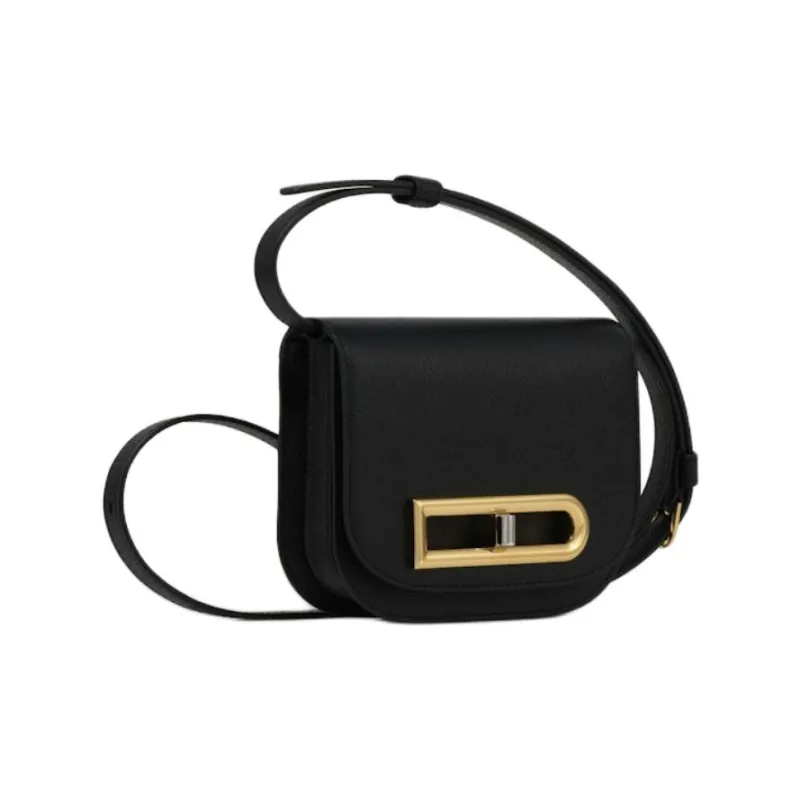 Delvau Shiny Grained Alpina Calfskin Shoulder Bag Crossbody Bag Women's Black-1