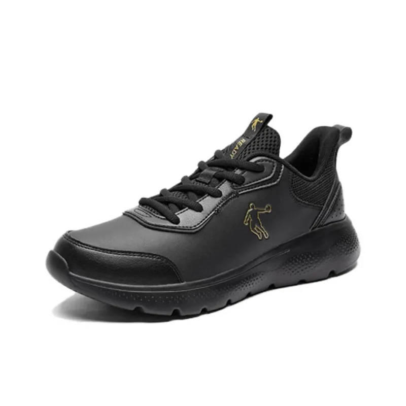 QIAODAN Cushioned Slip Resistant Water Resistant Lightweight Low Top Running Shoes Men's Black Gold-2