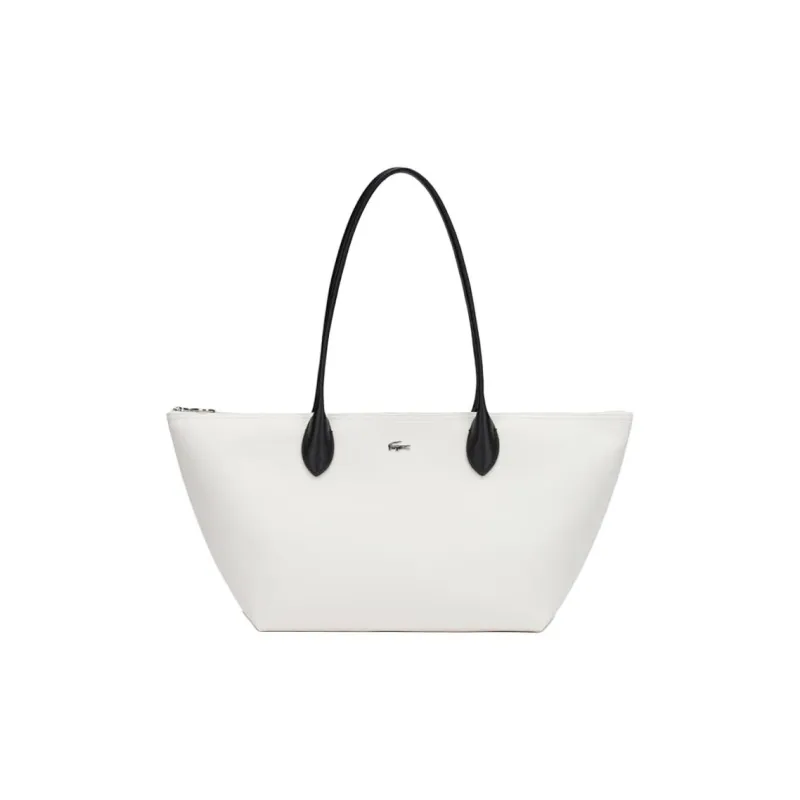 LACOSTE PVC One Shoulder Handbags Large Size Women's Black White-0