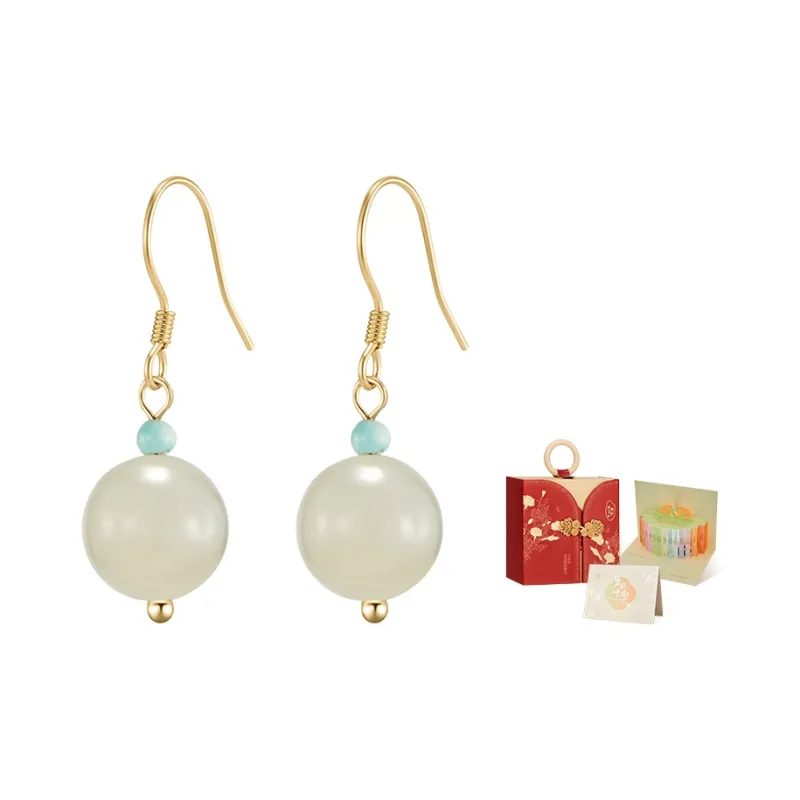 MAMADESHOUHU Hetian Jade Earrings Pale Greenish White Jade Women's-4