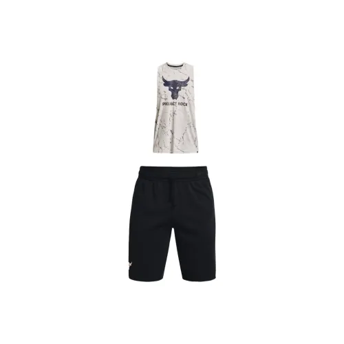 Under Armour Johnson Casual Sportswear Men Set White Tops+Black Shorts