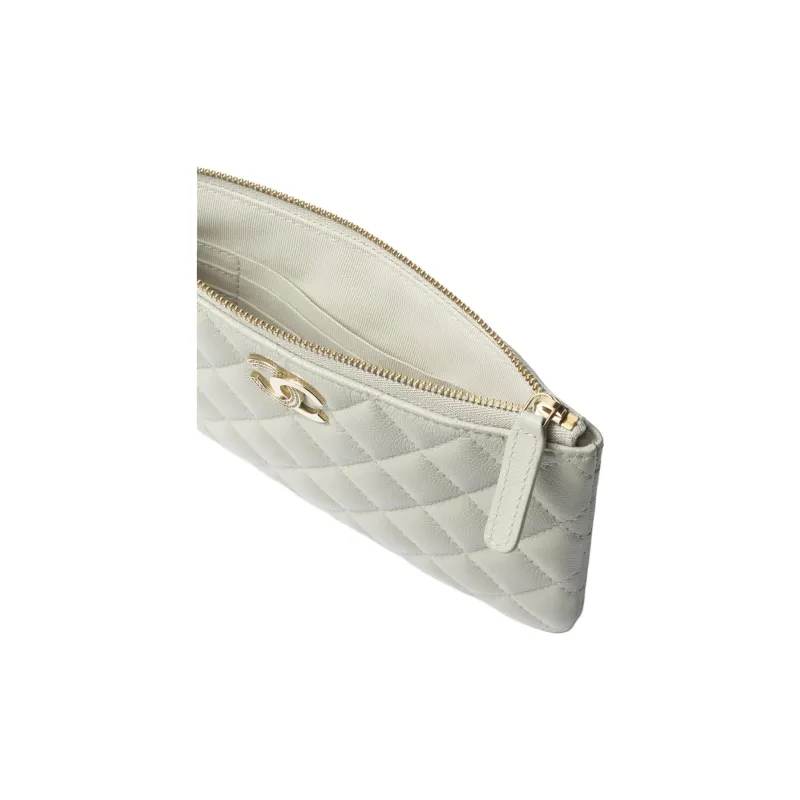 CHANEL Embossed Calfskin Clutch Trumpets Women's Light Gray-3