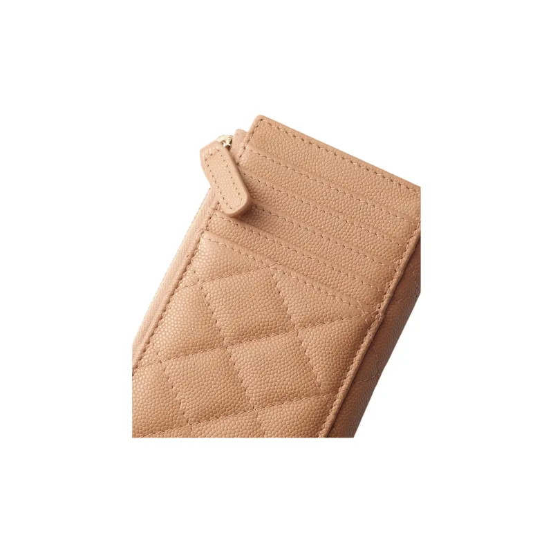 CHANEL Embossed Calfskin Card Holder Women's Dark Beige-3