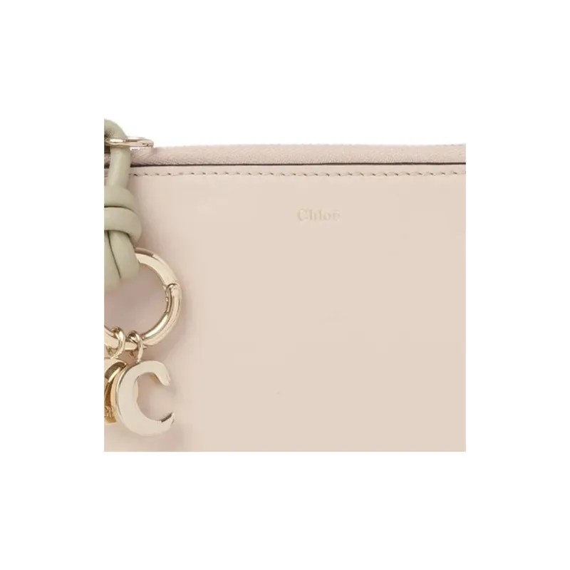 Chloe Alphabet Calfskin Coin Purse Small Size Women's Cement Pink-3