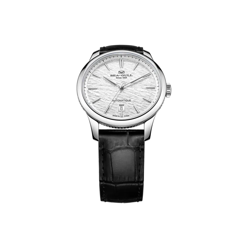 Sea Gull Superhuman Collection Automatic Mechanical Movement Genuine Leather Strap Watch Men's Watches White Dial-1