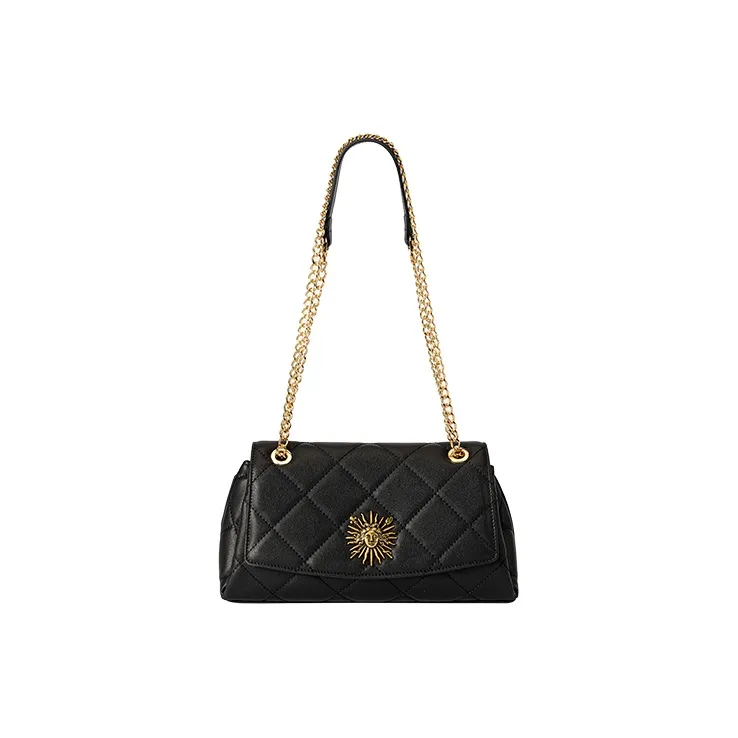 VANESSA HOGAN Helios Series Cow Split Leather Shoulder Bag Regular Women's Black/Ecru-7
