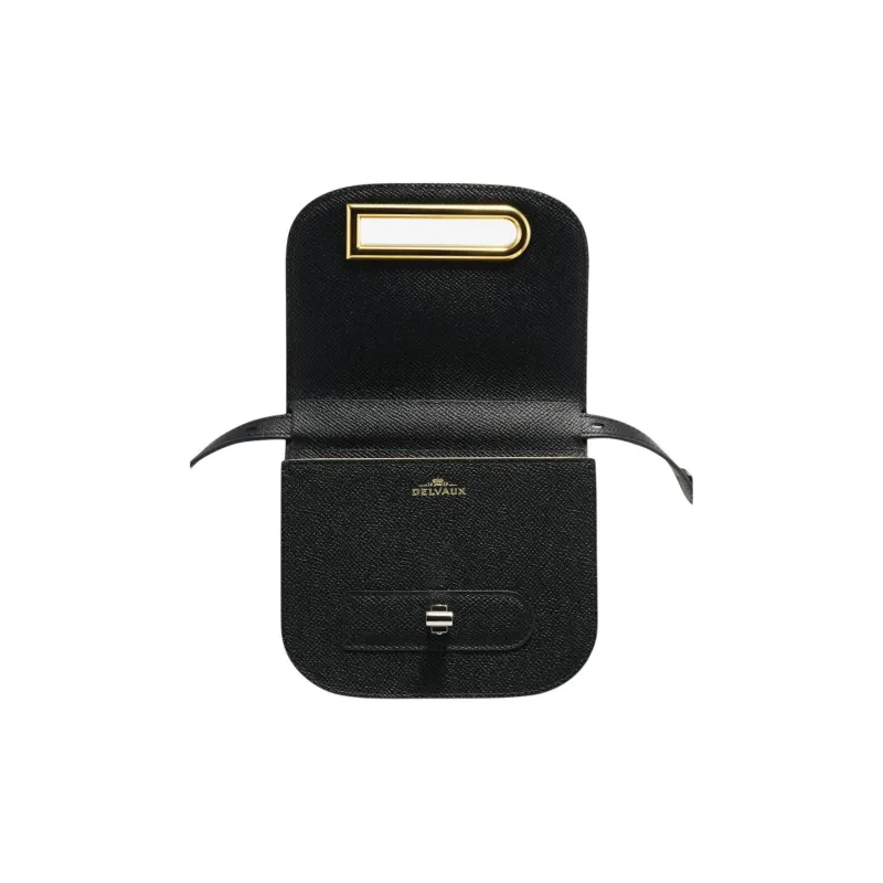 Delvau Shiny Grained Alpina Calfskin Shoulder Bag Crossbody Bag Women's Black-5