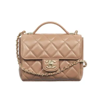 CHANEL Lambskin Portable Crossbody Bag Shoulder Bag Mini Women's Dark Beige