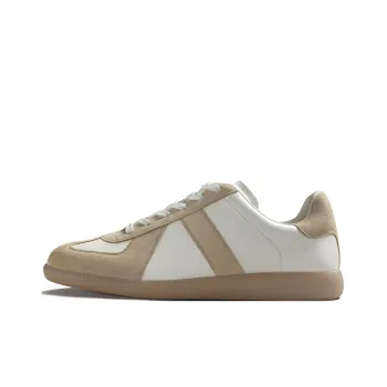 THOM WILLS Vintage Casual German Army Trainers Low Top Skateboard Shoes Unisex Light Apricot White