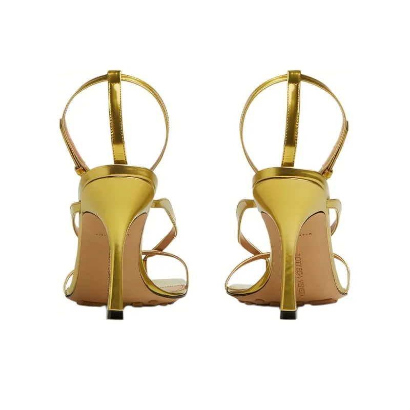 Bottega Veneta Stretch One Strap Sandals 9cm Women's Gold-4