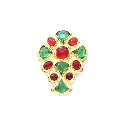CHANEL GP Glass Brooches Unisex Gold