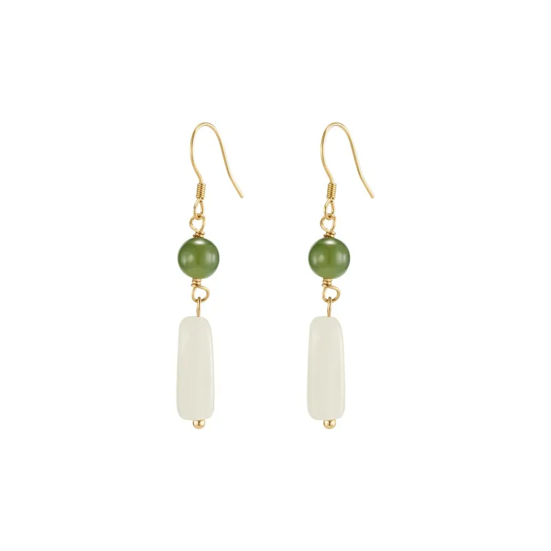 MAMADESHOUHU Hetian Jade Earrings Pale Greenish White Jade Women's-0