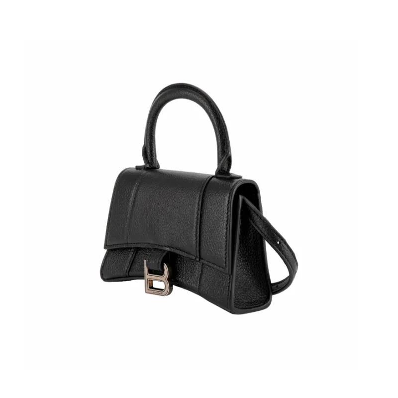 Balenciaga Litchi Grain Calfskin Hourglass Bag, Shoulder Bag, Crossbody Bag, Handbag Extra Small Women's Black-3