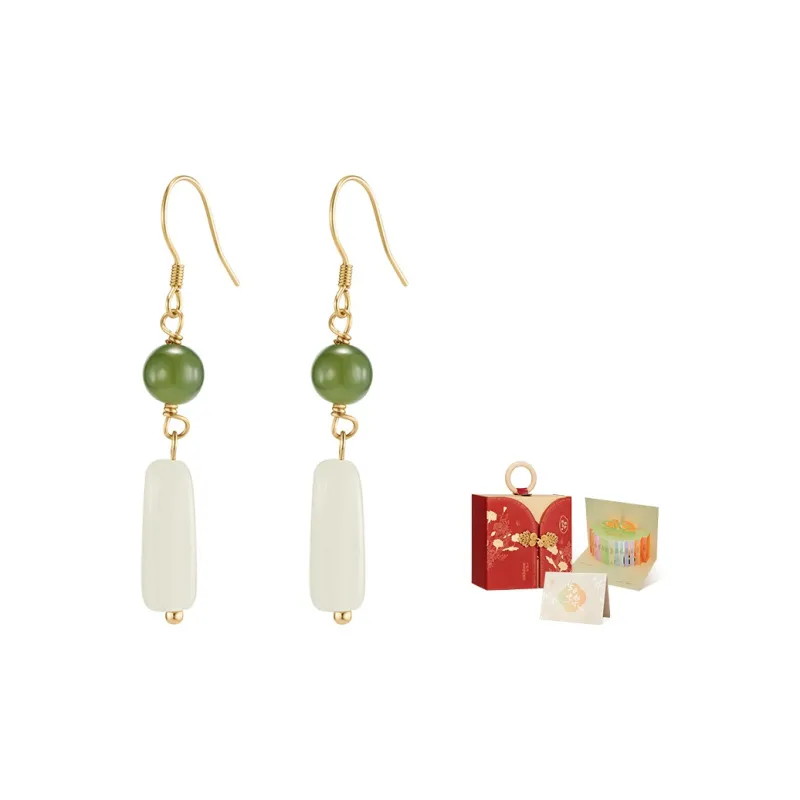 MAMADESHOUHU Hetian Jade Earrings Pale Greenish White Jade Women's-4