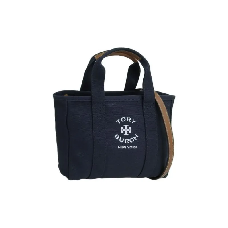 TORY BURCH Canvas Tote Bag, Shopping Bag, Shoulder Bag, Crossbody Bag, Handbag Small Size Women's Dark Blue-1