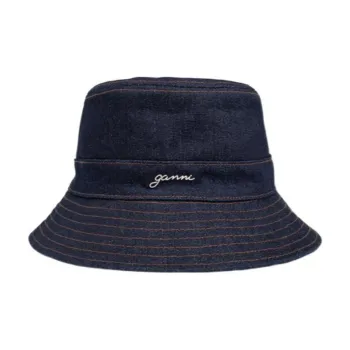 GANNI Logo Plaque Denim Bucket Hat