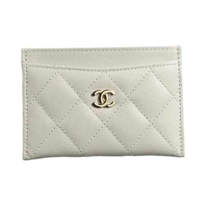 CHANEL Grain Embossed Shiny Calfskin Card Holder Women's Light Gray-0