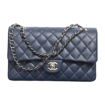 CHANEL Classic Flap CF Grain Bright Calfskin Handbag, Shoulder Bag, Crossbody Bag Women's Dark Blue