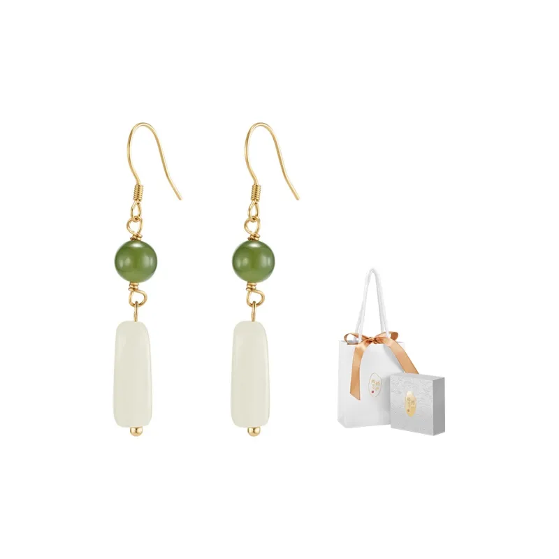 MAMADESHOUHU Hetian Jade Earrings Pale Greenish White Jade Women's-3
