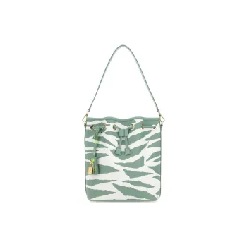 MCM Canvas With Leather Drawstring Bag, Bucket Bag, Portable Crossbody Bag, Shoulder Bag Women's Green
