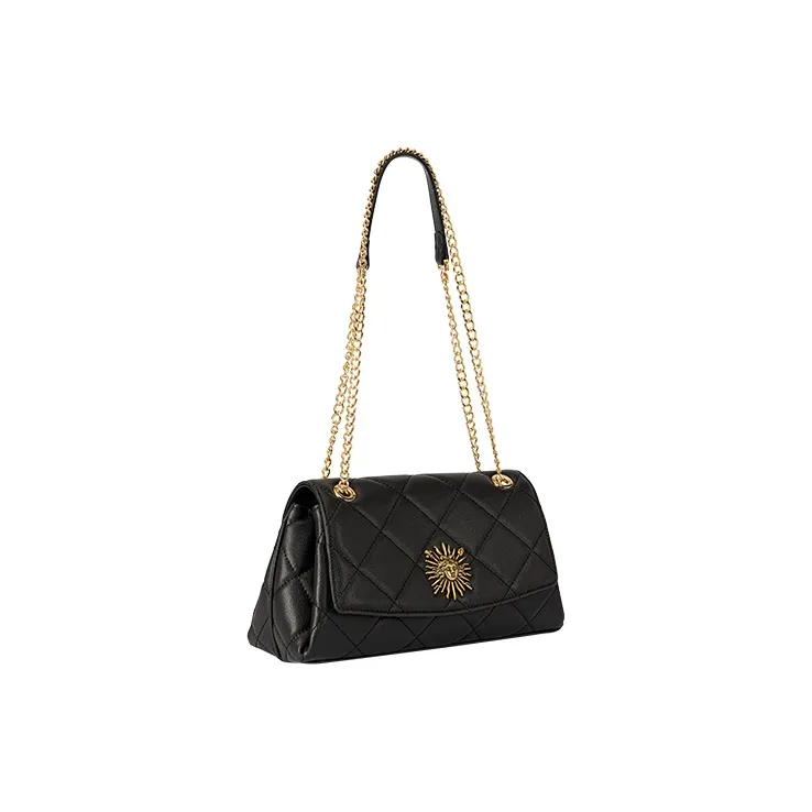 VANESSA HOGAN Helios Series Cow Split Leather Shoulder Bag Regular Women's Black/Ecru-8