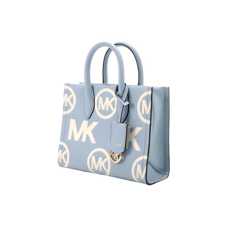 MICHAEL KORS Mirella Cow Leather Tote Shopping Bag Handbag Shoulder Bag, Crossbody Bag Small Size Women's Light Blue-2