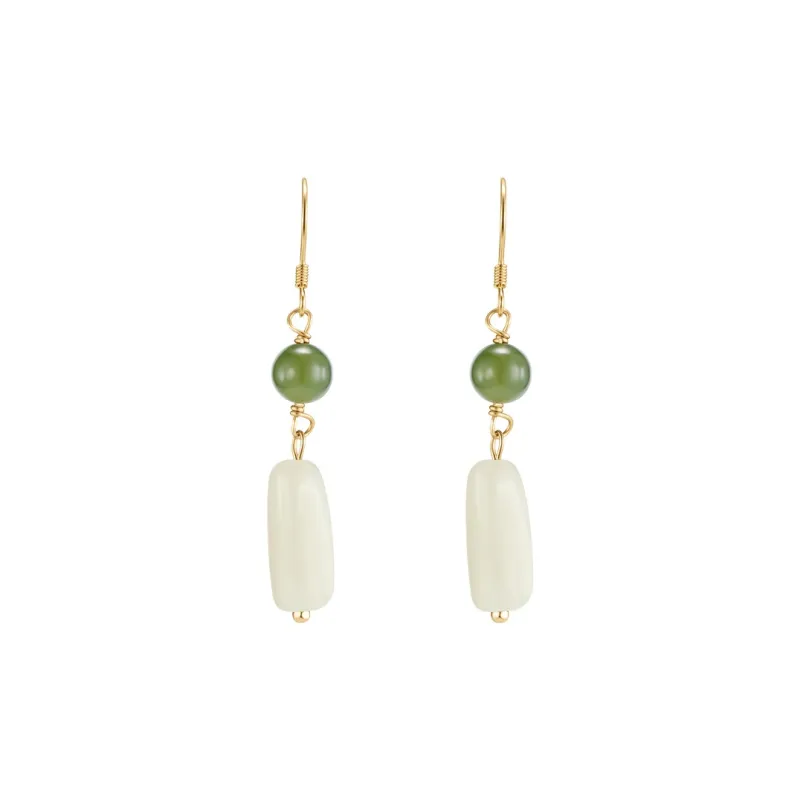 MAMADESHOUHU Hetian Jade Earrings Pale Greenish White Jade Women's-1
