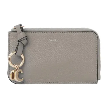 Chloe Alphabet Grained And Shiny Calfskin Coin Purse Small Size Women's Cashmere Gray